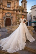 Detachable Train Mermaid Long Sleeves Wedding Dresses Lace Robe De Mariée Vestido De Noiva-payinti