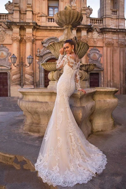 Detachable Train Mermaid Long Sleeves Wedding Dresses Lace Robe De Mariée Vestido De Noiva-payinti