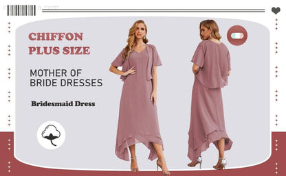 Sunnderly Chiffon Plus Size Mother of Bride Dresses with Jacket Formal Dresses for Wedding SY28073