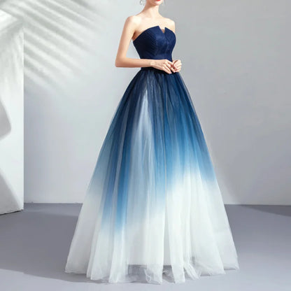 Dream Starry Sky Gradient Blue Wedding Dresses for Women Strapless Elegant Party Dress Summer Back Cross Lace Up Vestidos-payinti