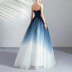 Dream Starry Sky Gradient Blue Wedding Dresses for Women Strapless Elegant Party Dress Summer Back Cross Lace Up Vestidos-payinti