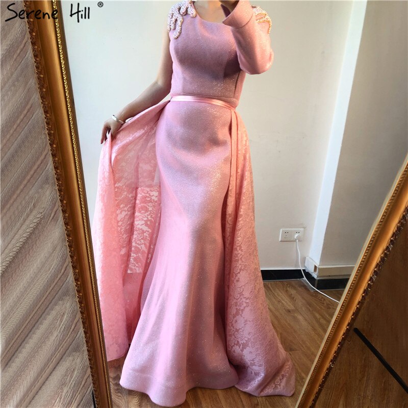 En oferta, sin devolución ni reembolso. Venta Du Bai Design - Vestidos de noche rosas de un solo hombro con perlas vintage, vestidos de sirena sexys 2025. Foto real LA60929.