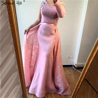 En oferta, sin devolución ni reembolso. Venta Du Bai Design - Vestidos de noche rosas de un solo hombro con perlas vintage, vestidos de sirena sexys 2025. Foto real LA60929.