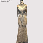 Vestidos de noche de lujo, sexys, con borlas y cuentas de Dubái, color plata, sin mangas, de alta gama, LA60811 
