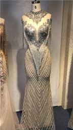 Vestidos de noche de lujo, sexys, con borlas y cuentas de Dubái, color plata, sin mangas, de alta gama, LA60811 