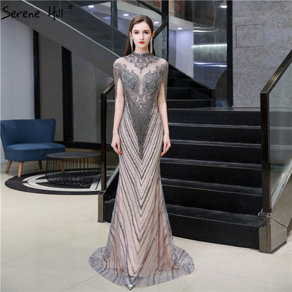 Dubai Beading Tassel Luxury Sexy Evening Dresses 2025 Silver Sleeveless High-end Evening Gowns LA60811