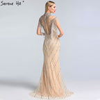 Vestidos de noche de lujo, sexys, con borlas y cuentas de Dubái, color plata, sin mangas, de alta gama, LA60811 