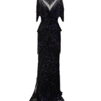 Vestido de noche estilo sirena con borlas y cuentas en color beige de Dubái, diseño 2025, de media manga, de lujo, sexy, formal, LA70342 