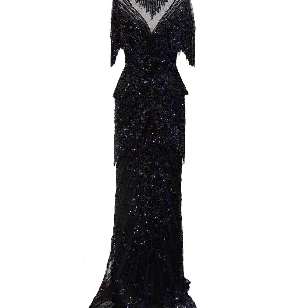 Vestido de noche estilo sirena con borlas y cuentas en color beige de Dubái, diseño 2025, de media manga, de lujo, sexy, formal, LA70342 