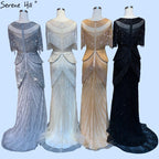 Vestido de noche estilo sirena con borlas y cuentas en color beige de Dubái, diseño 2025, de media manga, de lujo, sexy, formal, LA70342 