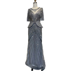 Vestido de noche estilo sirena con borlas y cuentas en color beige de Dubái, diseño 2025, de media manga, de lujo, sexy, formal, LA70342 