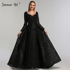 Vestidos de noche de lujo con encaje musulmán azul de Dubái y cuentas, 2025, vestidos de noche largos de talla grande, vestidos de noche LA60899 para mujer 
