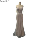 Vestido de noche sexy de sirena, sin mangas, color champán, estilo Dubái, 2025, con lentejuelas y cuentas, vestido formal sin espalda LA70400 