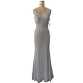Vestido de noche sexy de sirena, sin mangas, color champán, estilo Dubái, 2025, con lentejuelas y cuentas, vestido formal sin espalda LA70400 