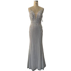 Vestido de noche sexy de sirena, sin mangas, color champán, estilo Dubái, 2025, con lentejuelas y cuentas, vestido formal sin espalda LA70400 