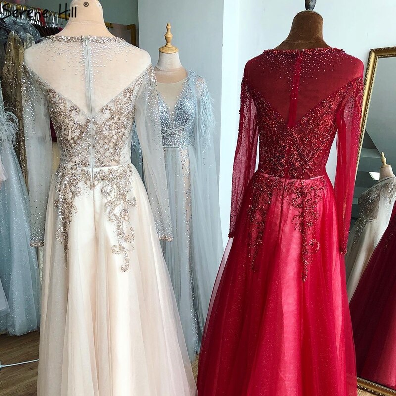 Im Angebot, keine Rückgabe, keine Rückerstattung. Verkauf Dubai Champange A-Linie Sexy Abendkleider Lange Ärmel Perlenbesetzt Diamant Funkeln Formelles Kleid 2025 LA70647 