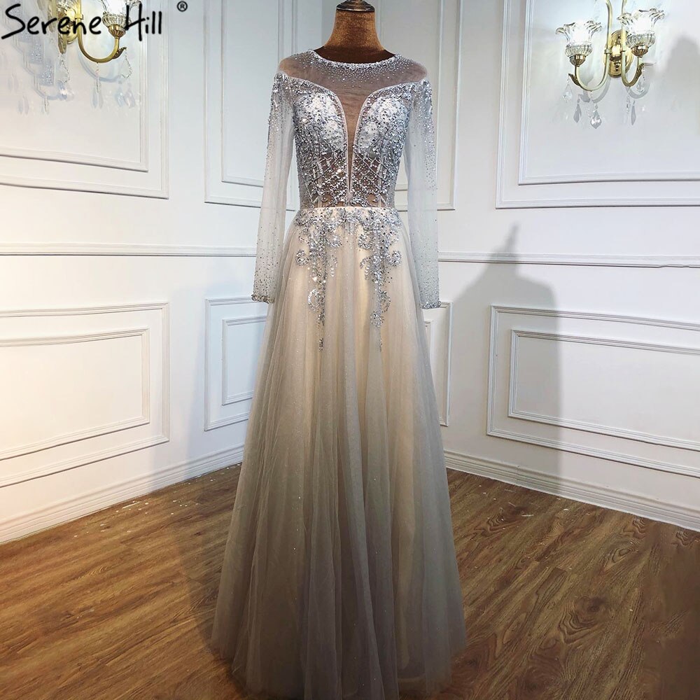 Im Angebot, keine Rückgabe, keine Rückerstattung. Verkauf Dubai Champange A-Linie Sexy Abendkleider Lange Ärmel Perlenbesetzt Diamant Funkeln Formelles Kleid 2025 LA70647 