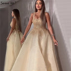 Vestidos de noche de lujo, sexys y sin mangas, con escote en A y cristales, de Dubái Champán, LA70232 