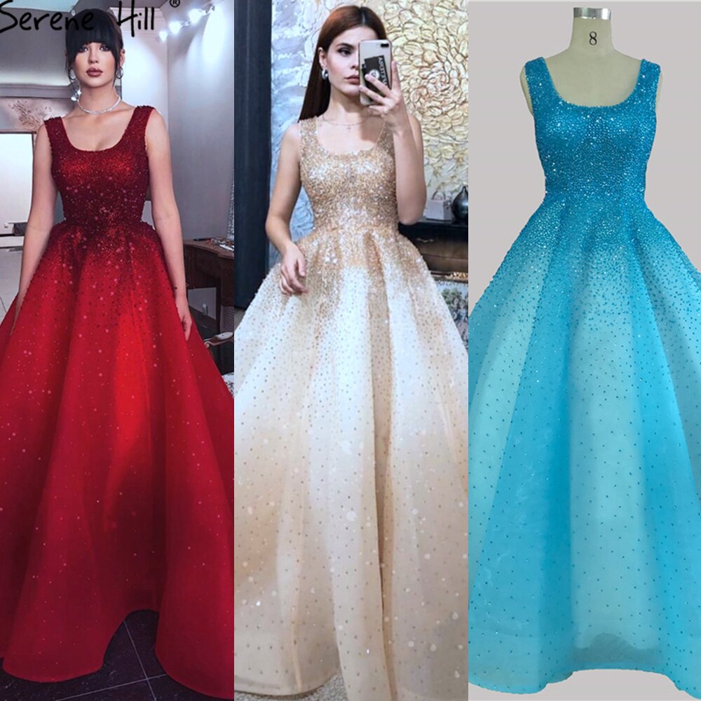 Vestidos de noche de lujo, sexys y sin mangas, con escote en A y cristales, de Dubái Champán, LA70232 