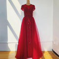 Vestidos de noche de manga corta con cristales de Dubái, diseño 2025, vestido formal sexy de sirena de lujo LA60960 