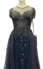 Vestidos de noche de manga corta con cristales de Dubái, diseño 2025, vestido formal sexy de sirena de lujo LA60960 