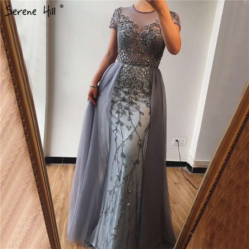 Vestidos de noche de manga corta con cristales de Dubái, diseño 2025, vestido formal sexy de sirena de lujo LA60960 