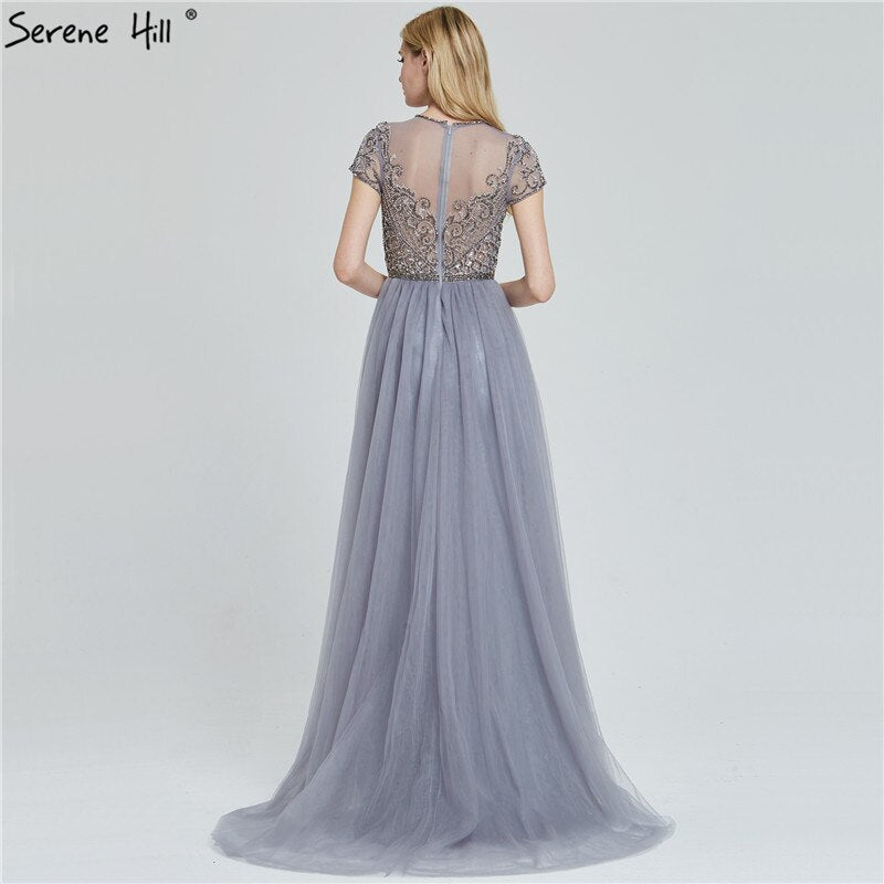 Vestidos de noche de manga corta con cristales de Dubái, diseño 2025, vestido formal sexy de sirena de lujo LA60960 