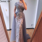 Vestidos de noche de manga corta con cristales de Dubái, diseño 2025, vestido formal sexy de sirena de lujo LA60960 
