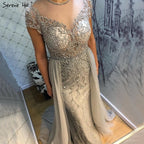 Vestidos de noche de manga corta con cristales de Dubái, diseño 2025, vestido formal sexy de sirena de lujo LA60960 