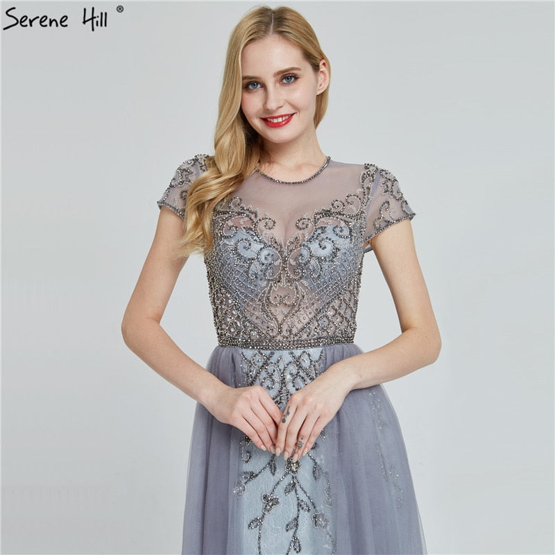 Vestidos de noche de manga corta con cristales de Dubái, diseño 2025, vestido formal sexy de sirena de lujo LA60960 