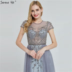 Vestidos de noche de manga corta con cristales de Dubái, diseño 2025, vestido formal sexy de sirena de lujo LA60960 