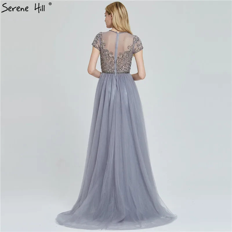Vestidos de noche de manga corta con cristales de Dubái, diseño 2025, vestido formal sexy de sirena de lujo LA60960 