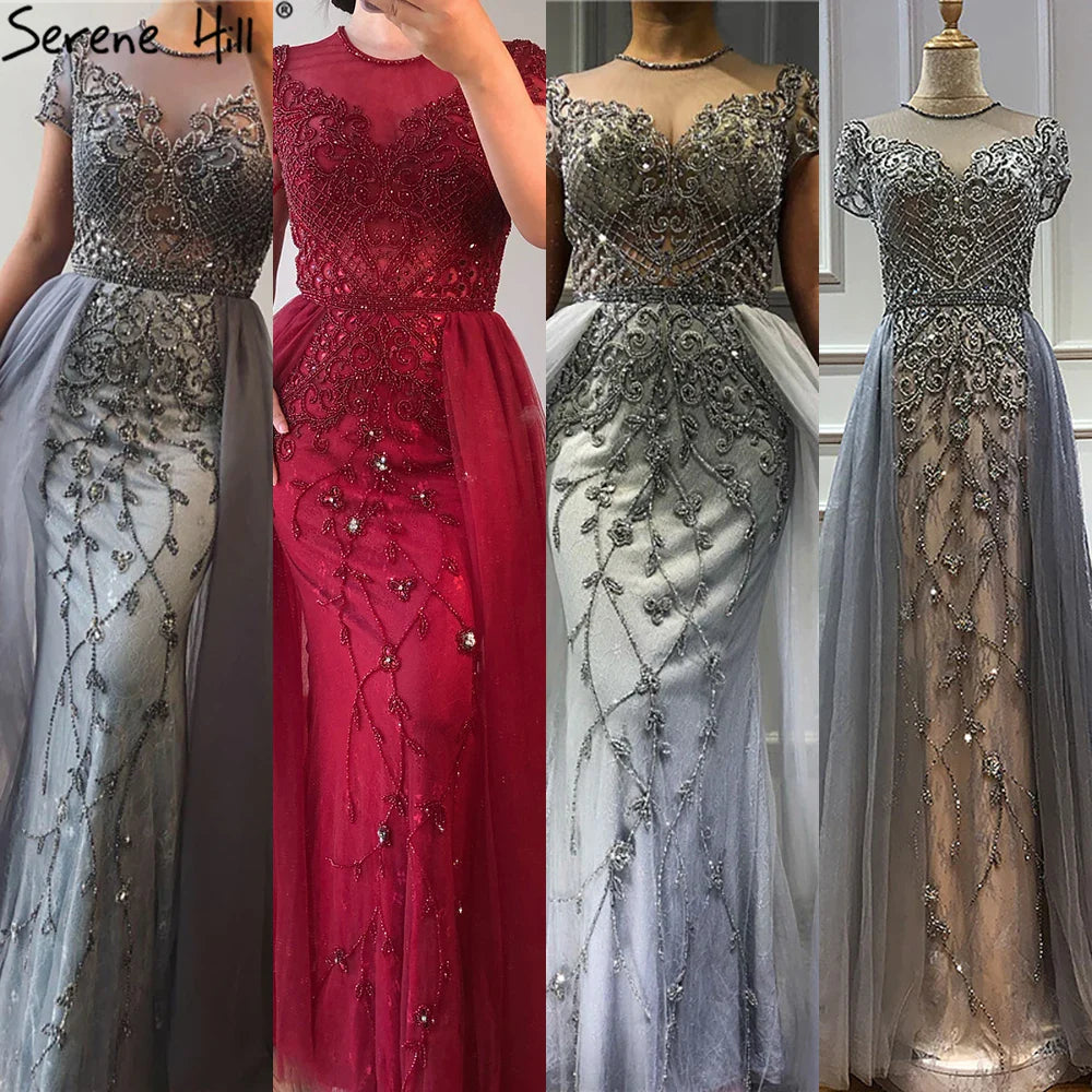 Vestidos de noche de manga corta con cristales de Dubái, diseño 2025, vestido formal sexy de sirena de lujo LA60960 