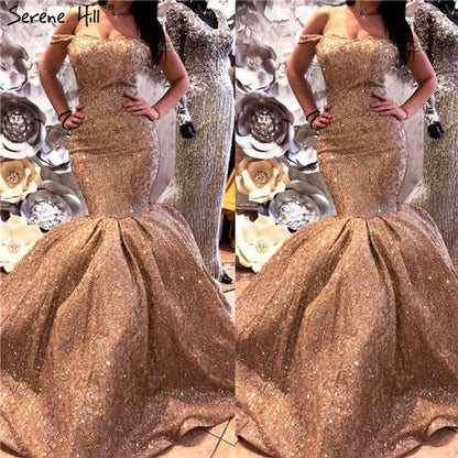 On Sale No Return No Refund  Dubai Design Luxury Gold Glitter Evening Dresses 2025 Boat Neck Sleeveless Sexy Evening Gowns Real Photo LA60701