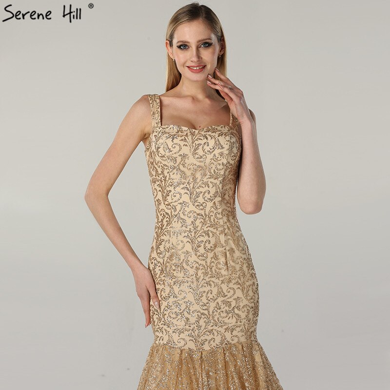On Sale No Return No Refund  Dubai Design Luxury Gold Glitter Evening Dresses 2025 Boat Neck Sleeveless Sexy Evening Gowns Real Photo LA60701