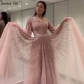 Im Angebot Keine Rückgabe Keine Rückerstattung Verkauf Dubai Design Rosa V-Ausschnitt 2025 Abendkleider Pailletten Lange Ärmel Luxus Abendkleid LA60948 