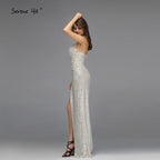 Verkauf Dubai Design Silber Tiefem-V Luxus Abendkleider Pailletten Meerjungfrau Sexy Formale Kleid 2025 LA70052 