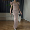Vestido rosa de manga corta de diseñador de Dubái, nuevo vestido de noche formal de sirena para mujer, QA8019 2025 