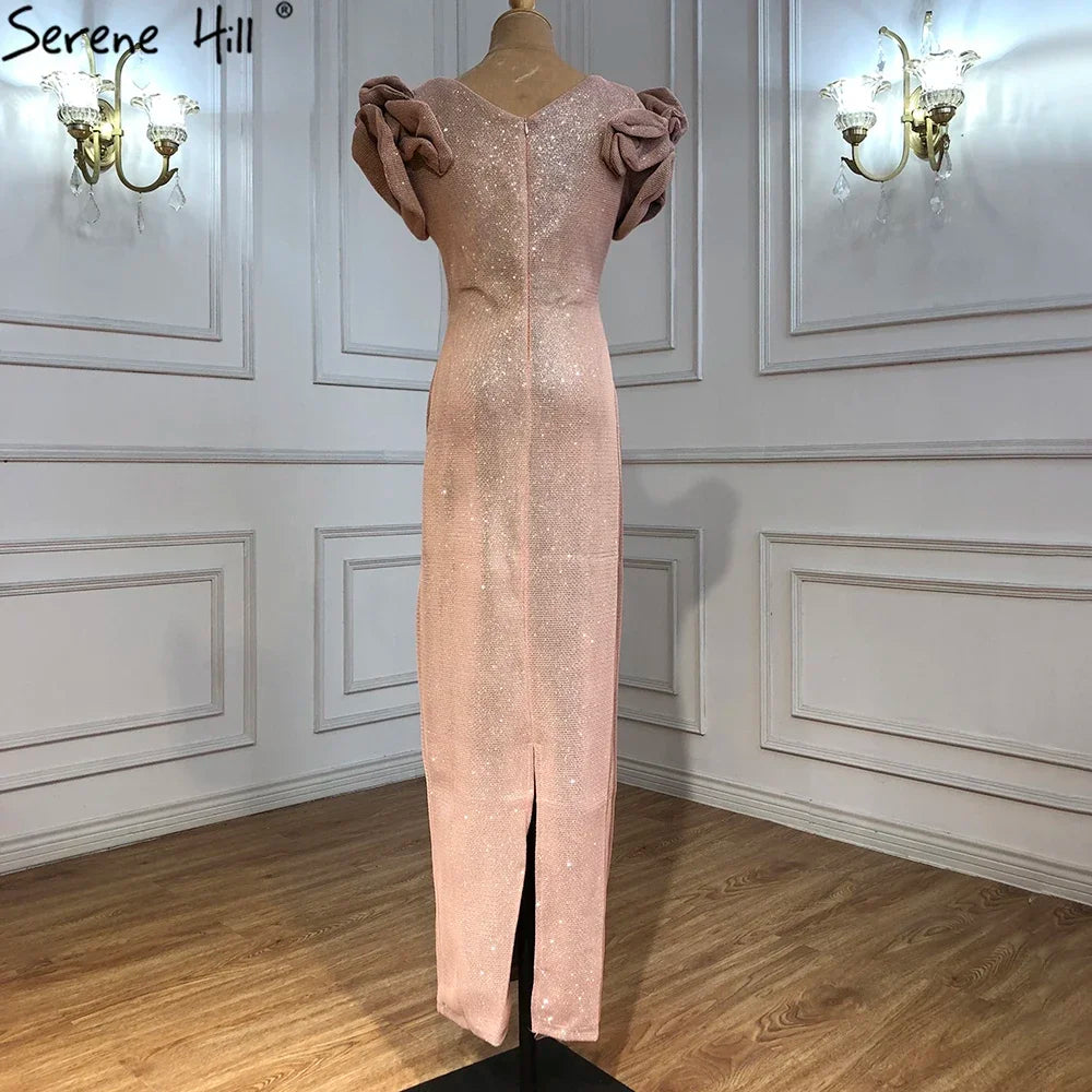Vestido rosa de manga corta de diseñador de Dubái, nuevo vestido de noche formal de sirena para mujer, QA8019 2025 