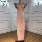 Vestido rosa de manga corta de diseñador de Dubái, nuevo vestido de noche formal de sirena para mujer, QA8019 2025 