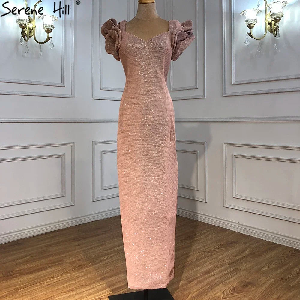 Vestido rosa de manga corta de diseñador de Dubái, nuevo vestido de noche formal de sirena para mujer, QA8019 2025 