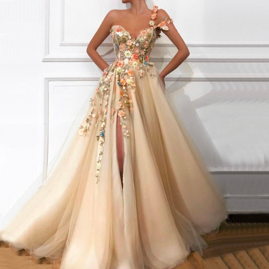 Dubai Blumen Perlen Abendkleider Sexy Eine Schulter A-linie Formale Kleid 2025 Abendkleider Kleider LA60946 