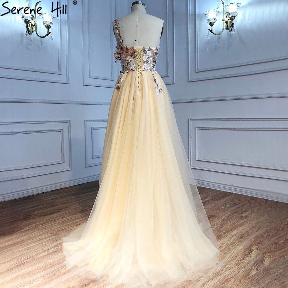 Vestidos de noche con flores y perlas de Dubái, sexys, de un solo hombro, corte A, formales, 2025, LA60946 