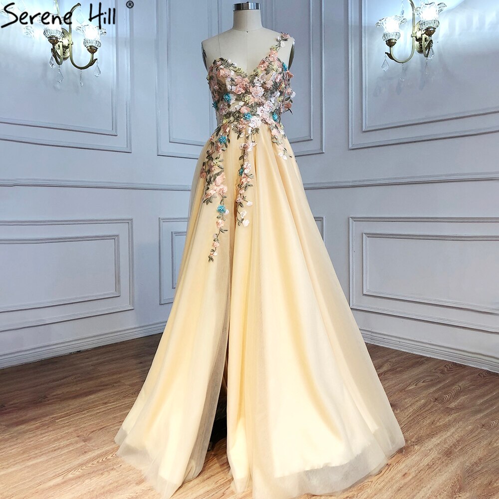 Vestidos de noche con flores y perlas de Dubái, sexys, de un solo hombro, corte A, formales, 2025, LA60946 