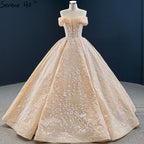 Vestidos de novia con hombros descubiertos, diseño dorado de Dubái, 2025, hechos a mano, con flores y cuentas, sexys, HM67135, hechos a medida