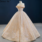 Vestidos de novia con hombros descubiertos, diseño dorado de Dubái, 2025, hechos a mano, con flores y cuentas, sexys, HM67135, hechos a medida