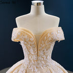 Vestidos de novia con hombros descubiertos, diseño dorado de Dubái, 2025, hechos a mano, con flores y cuentas, sexys, HM67135, hechos a medida