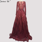 Vestido de noche sexy de lujo, corte A, color gris, estilo Dubái, 2025, manga larga, con cuentas de diamantes, vestido formal LA70618 