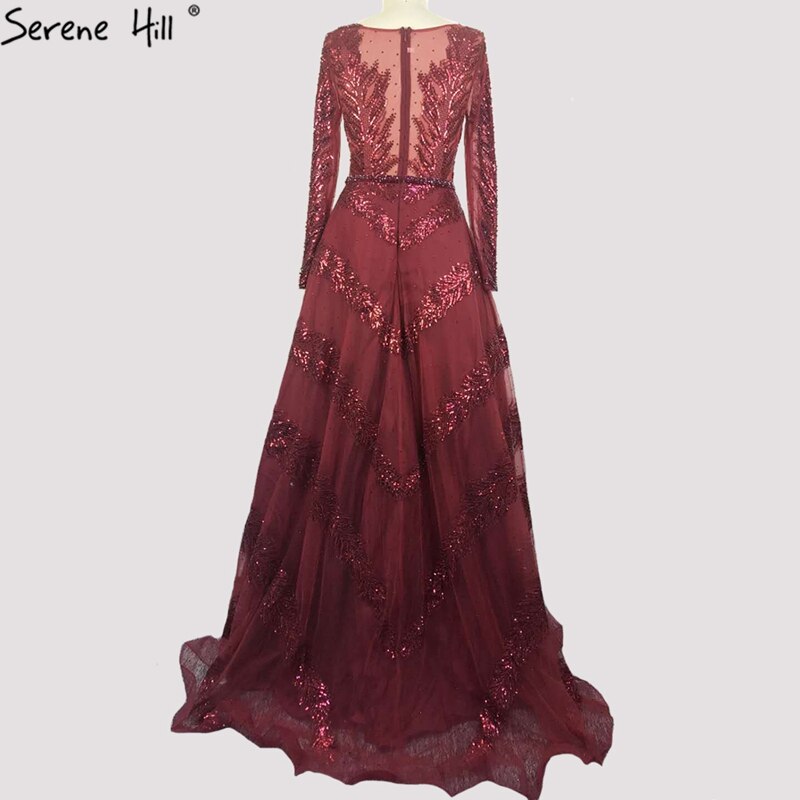 Vestido de noche sexy de lujo, corte A, color gris, estilo Dubái, 2025, manga larga, con cuentas de diamantes, vestido formal LA70618 