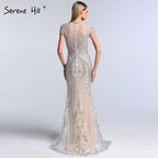 Vestido de noche sexy de sirena de lujo con mangas cortas y diamantes en gris de Dubái 2025 LA60934 